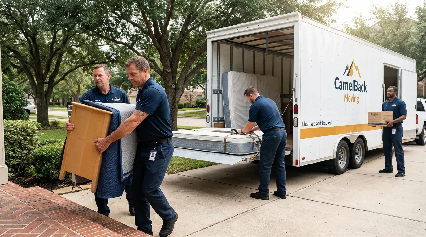 Crew loading residential truck for cross-state move from Hollister, MO