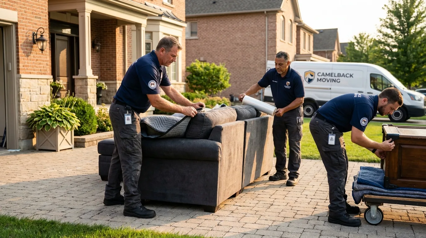 Large estate moving crew wrapping furniture in Hollister, MO