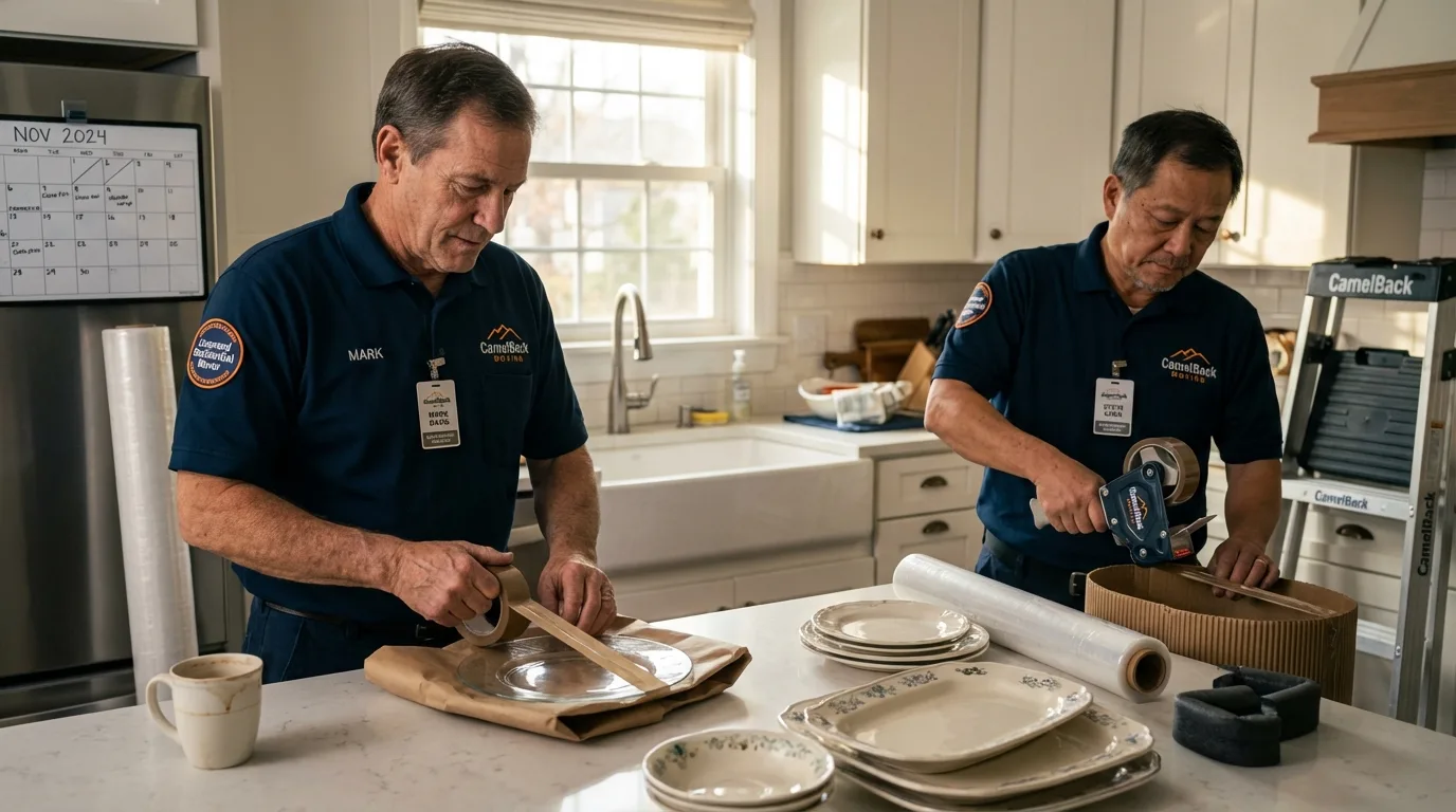 Professional crew packing kitchen dishware in Hollister, MO